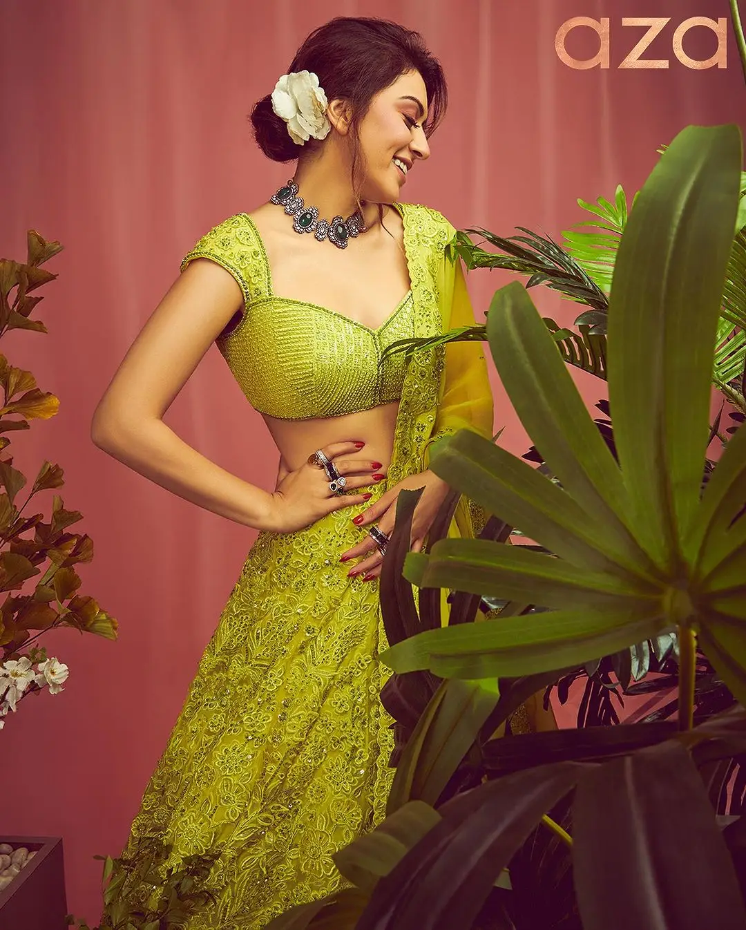 Indian Girl Hansika Motwani Photoshoot in Lemon Yellow Lehenga Choli